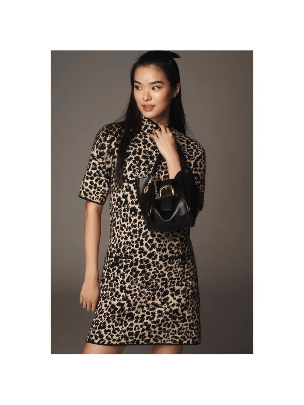 Anthropologie Maeve Mock Neck Mini Shift Dress 1X Neutral Motif - Picture 1 of 4